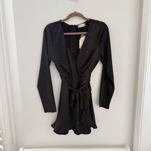 Altar’d State Black Romper Silk Feel Satin Long Sleeved LBD S